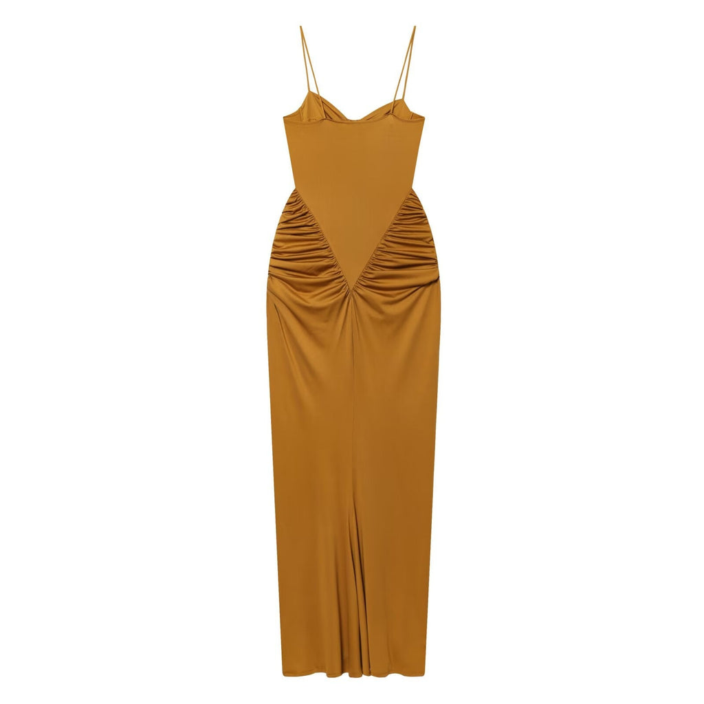 Women's heart-shaped collar slim pleated dress