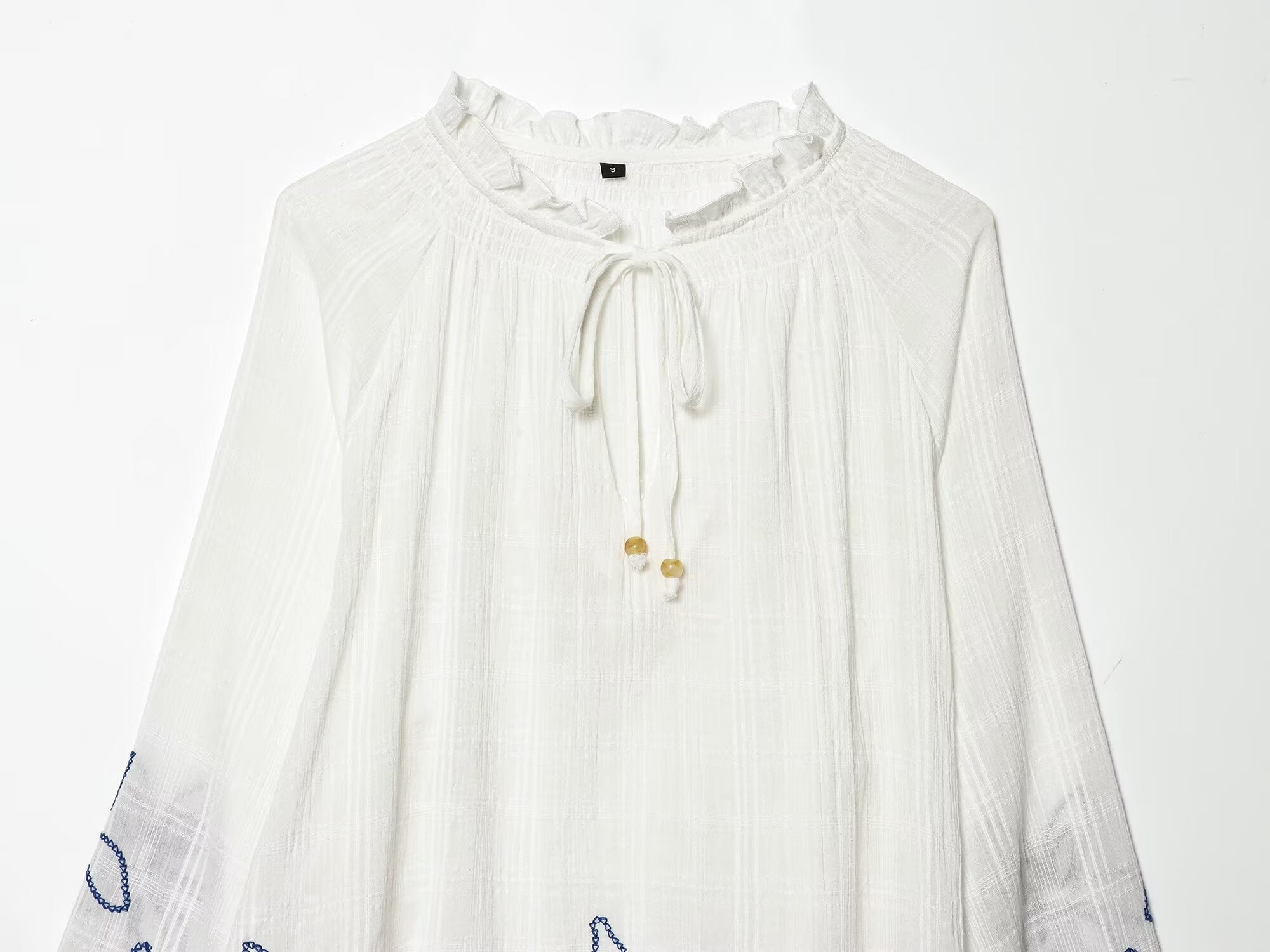 Women's floral embroidered lace up shirt