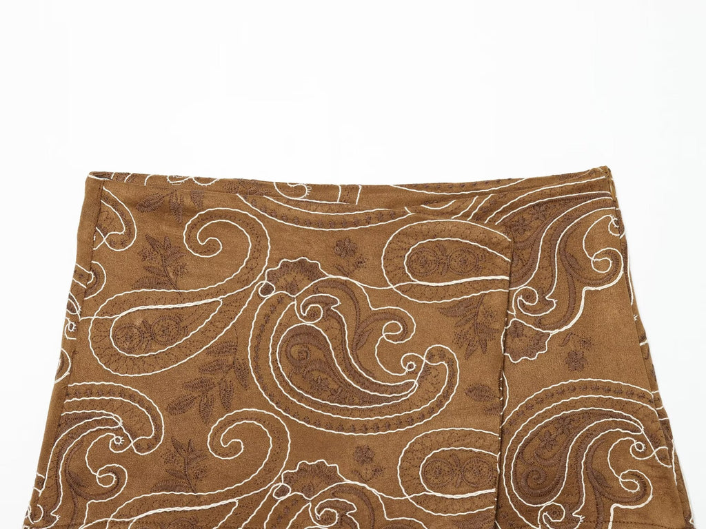 Women's imitates suede texture embroidery culottes