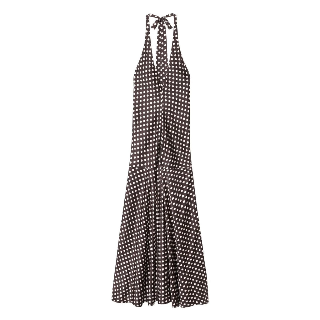 women's chic Fashion sexy wave point hanging neck MIDI dress