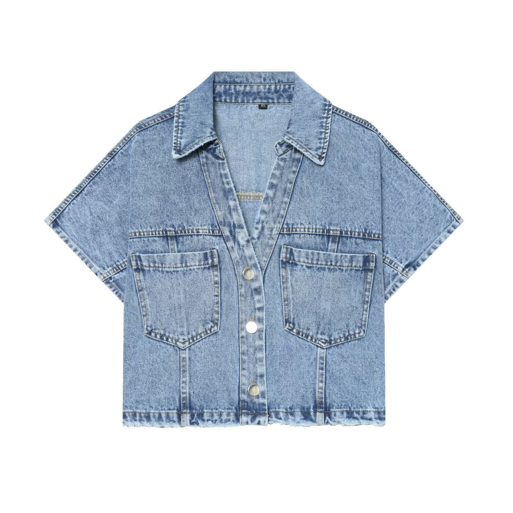 suit Women's 2 pieces casual short denim shirt+culottes