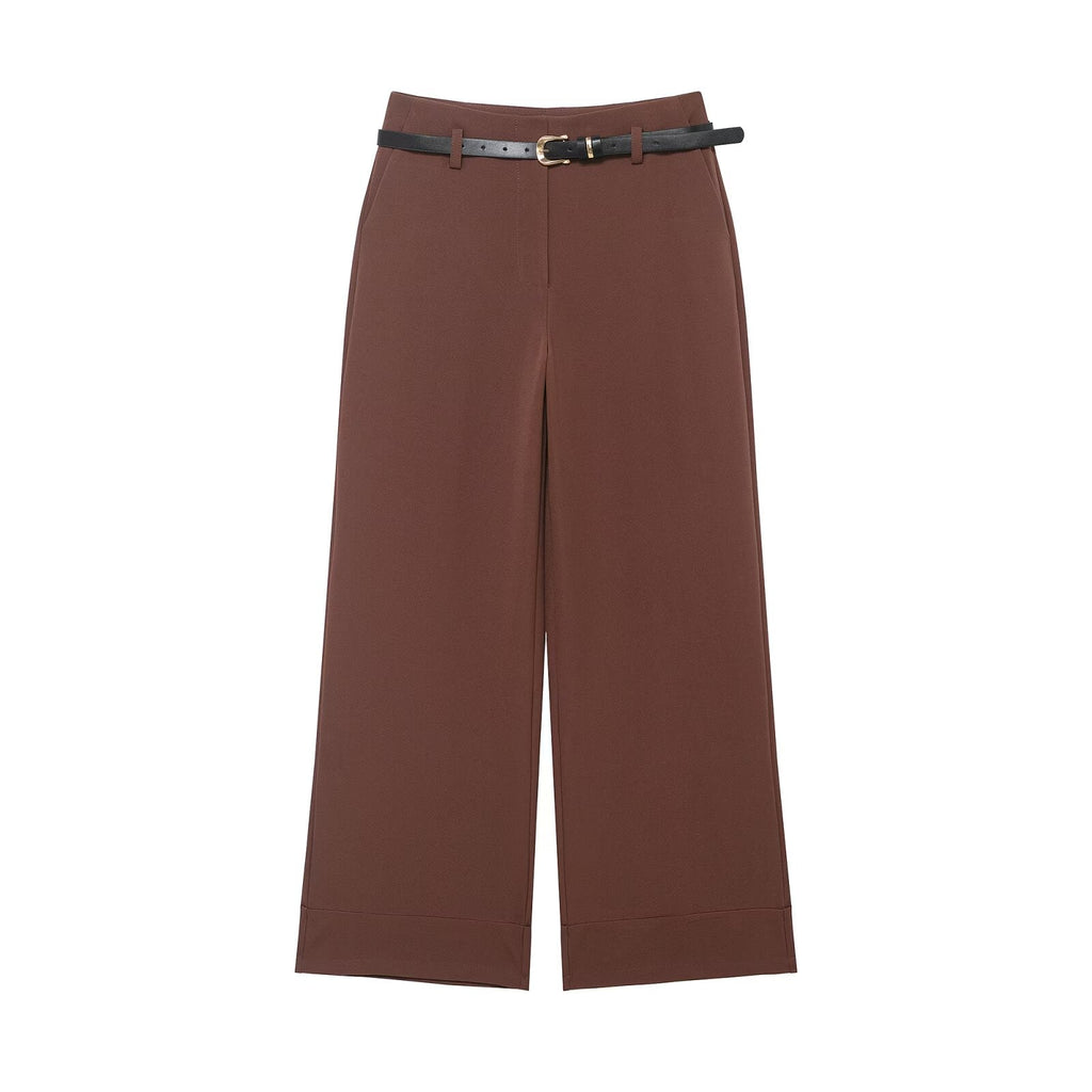 Women's rolled hem design casual With Belt pants