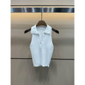 Women's new Joker Lapel Embroidered Knitted Sleeveless Pullover Vest