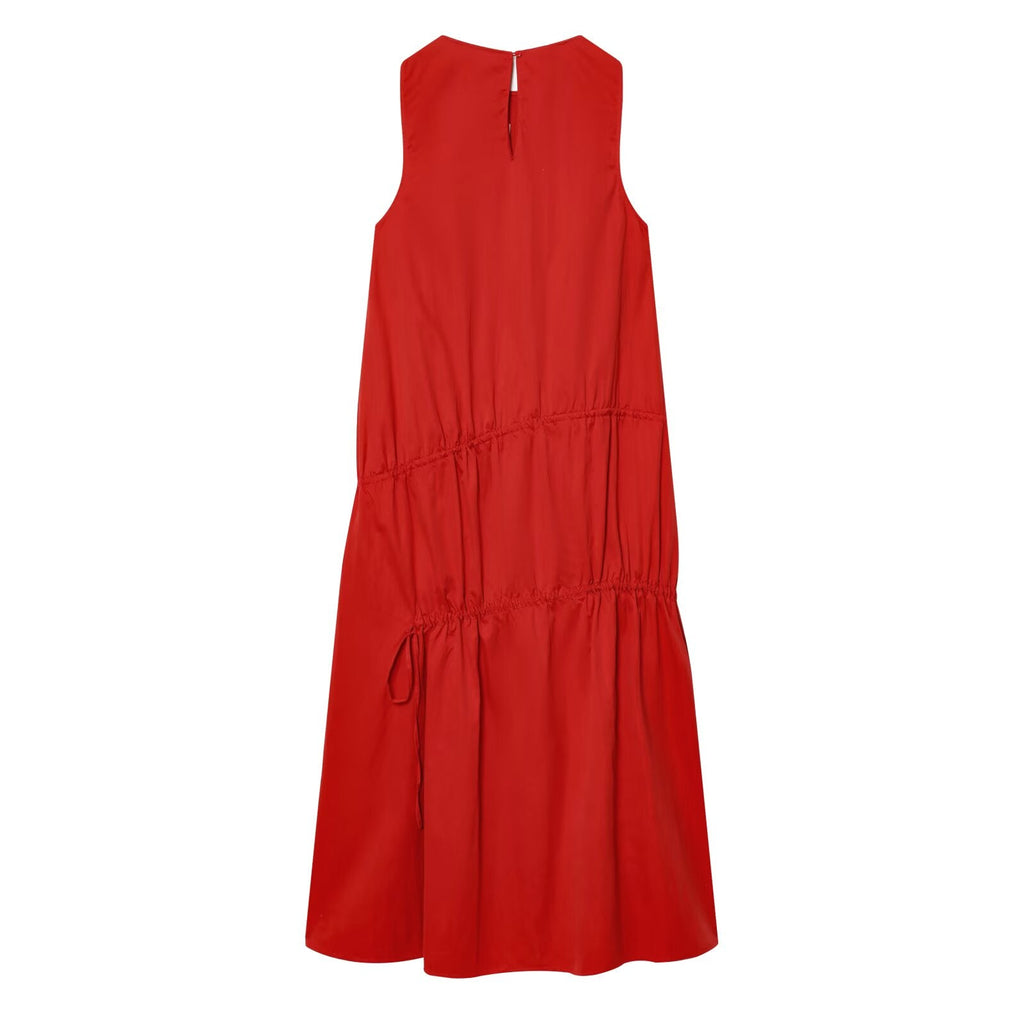 Women's bow decoration sleeveless MIDI dress