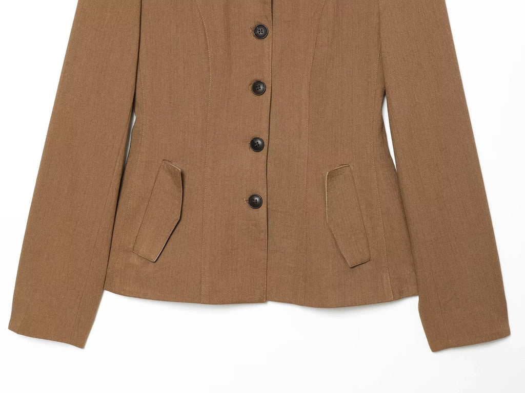 Women's slim linen blend Blazer Coat
