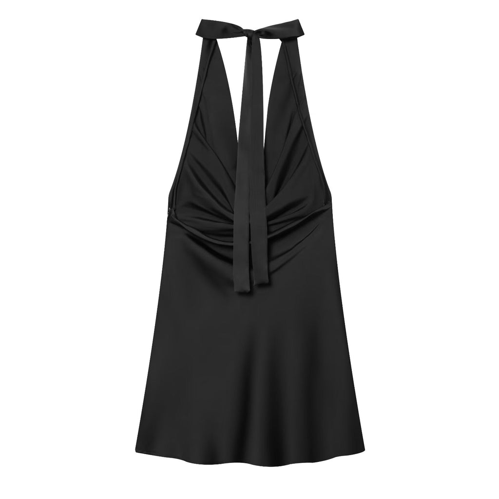 Women's satin textured halter neck dress