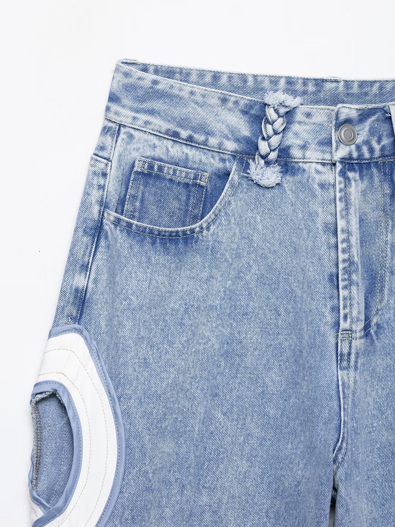 Women's hollow design high waisted straight jeans
