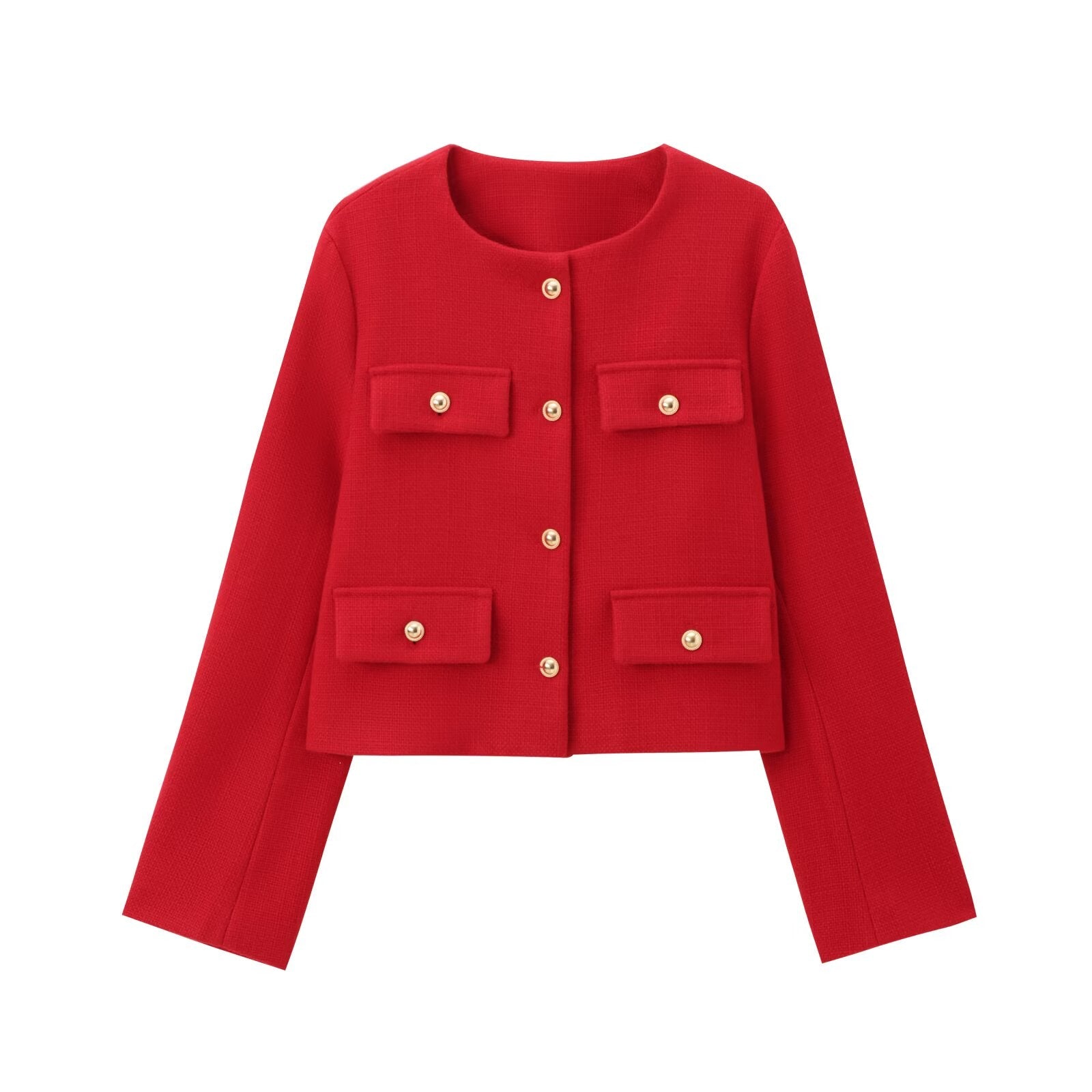 Women's new flip cover decoration short O Neck Blazer Coat