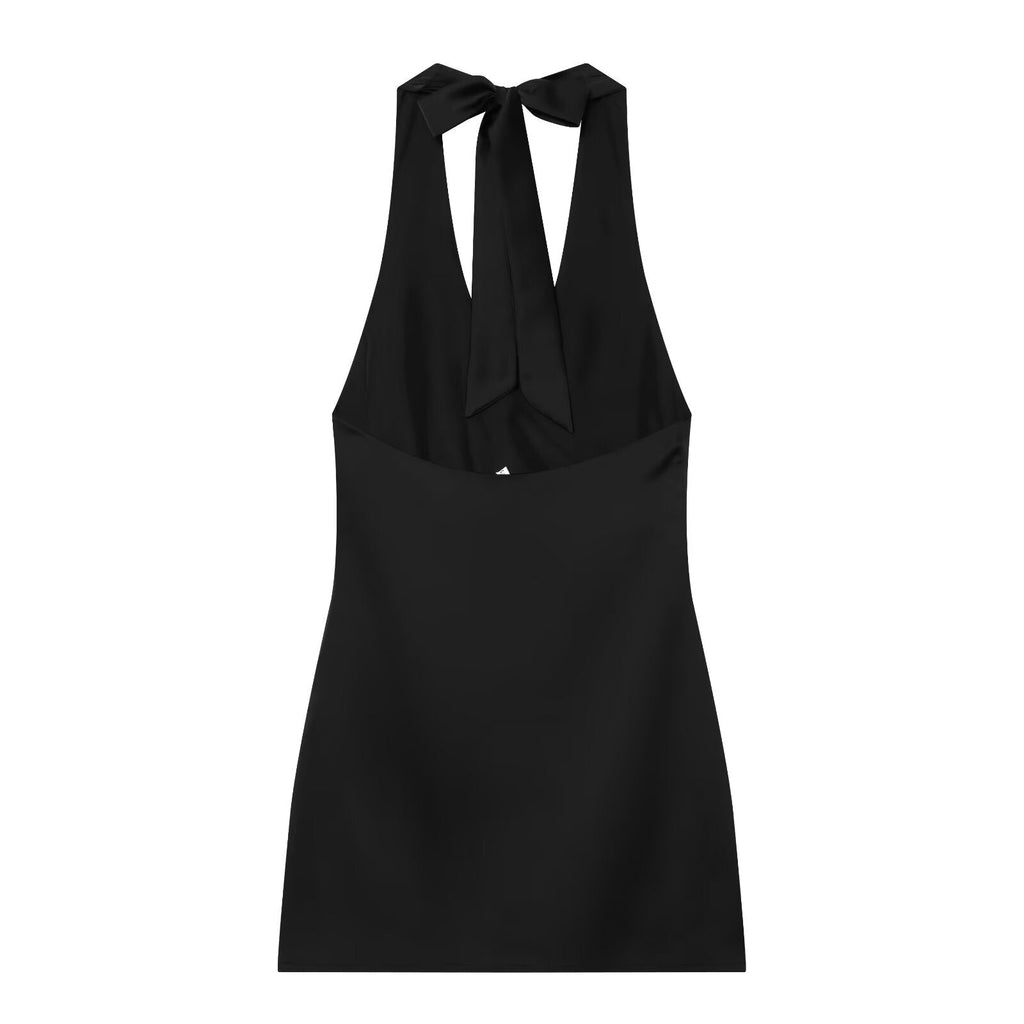 Women's satin textured polka dot halter neck dress