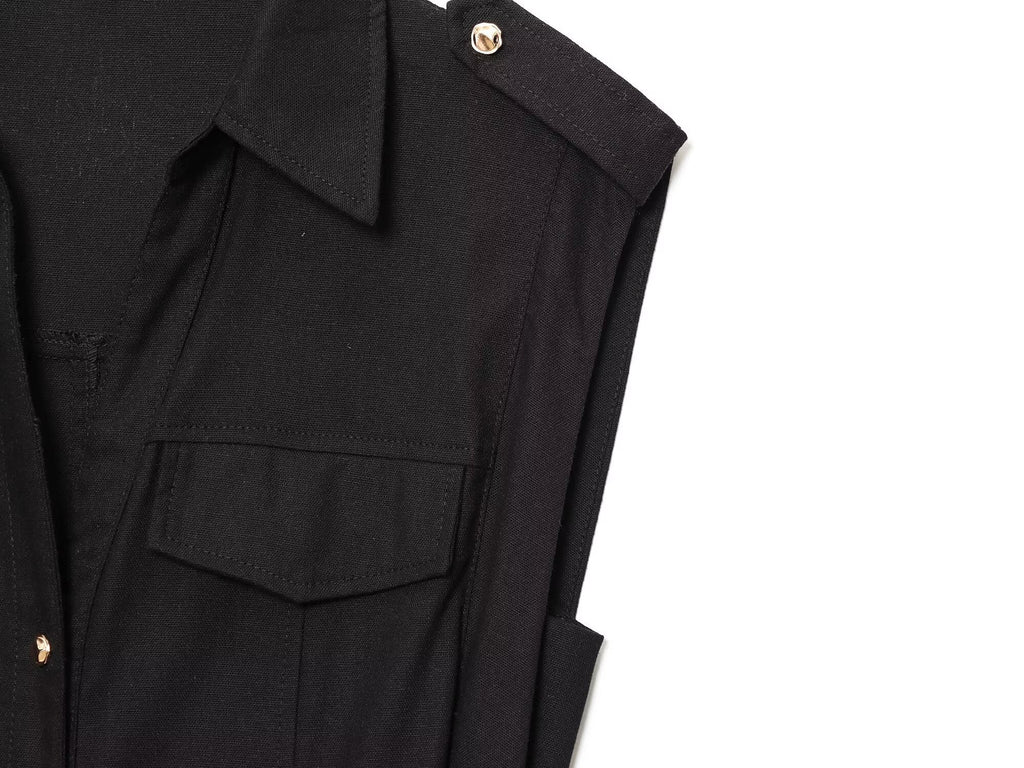 Women's shirt style linen blended MIDI dress