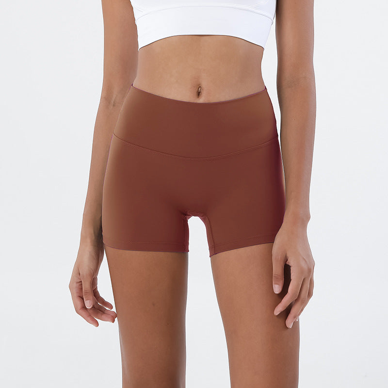 LU women's new nude new double-sided grinding pants yoga pants high waist hip peach shorts fitness pants