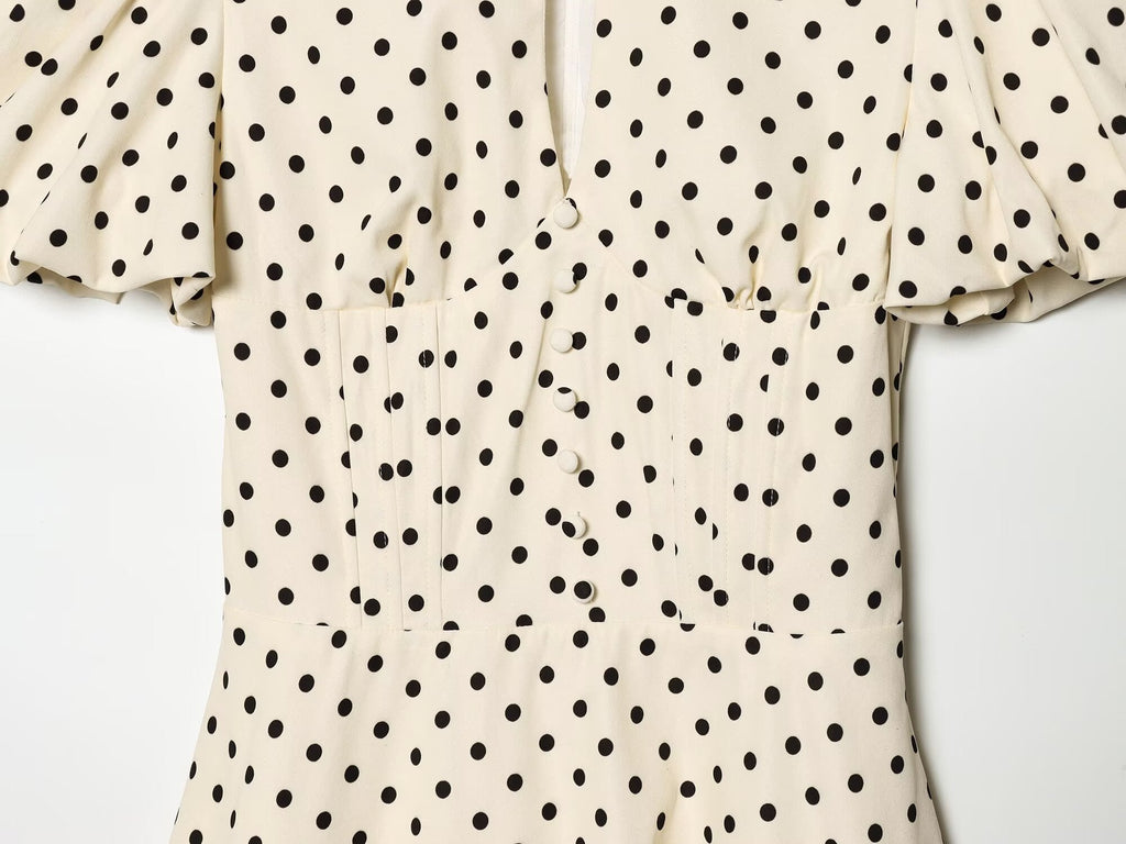Women's bubble sleeve polka dot dress