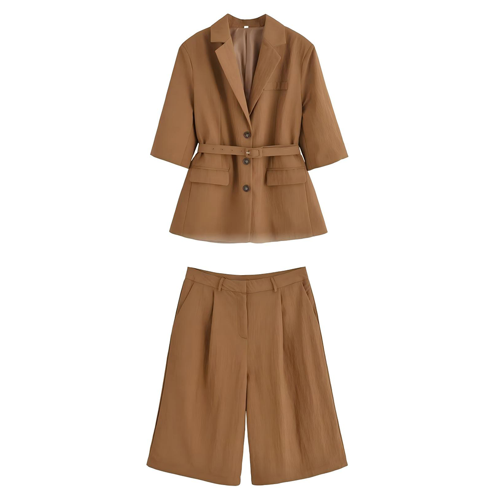 suit Women's 2 pieces five quarter sleeve lace up  Blazer Coat+shorts