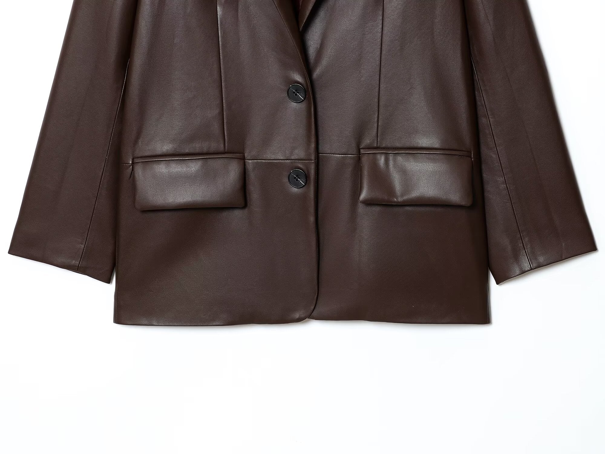 Women's new fashion loose leather effect straight suit jacket