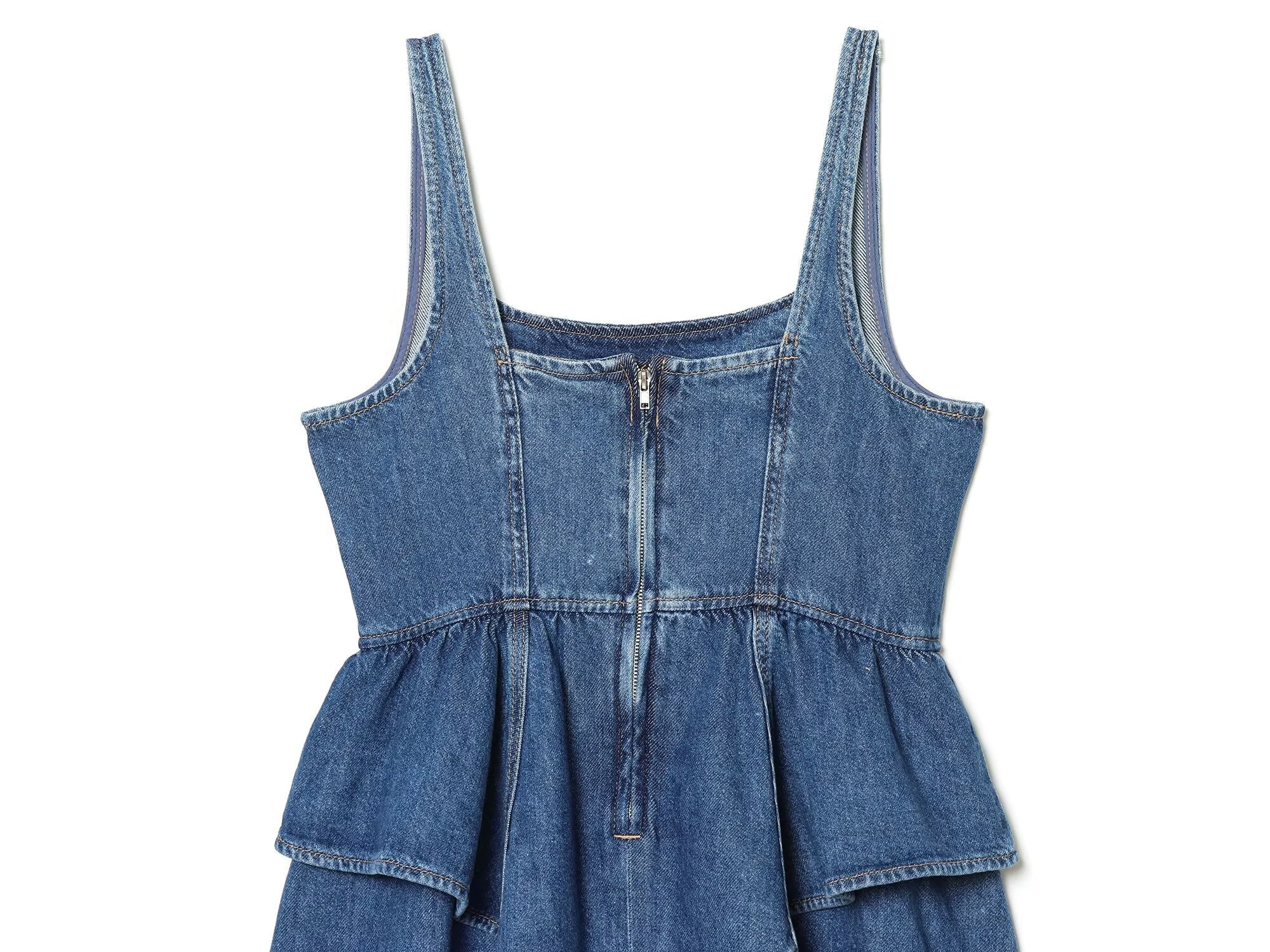 Women's layered decorative sleeveless denim mini dress