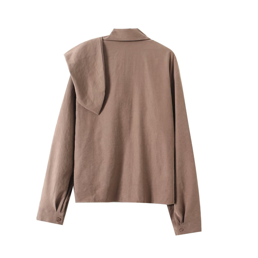 Women's new fashion scarf collar design casual long sleeved shirt