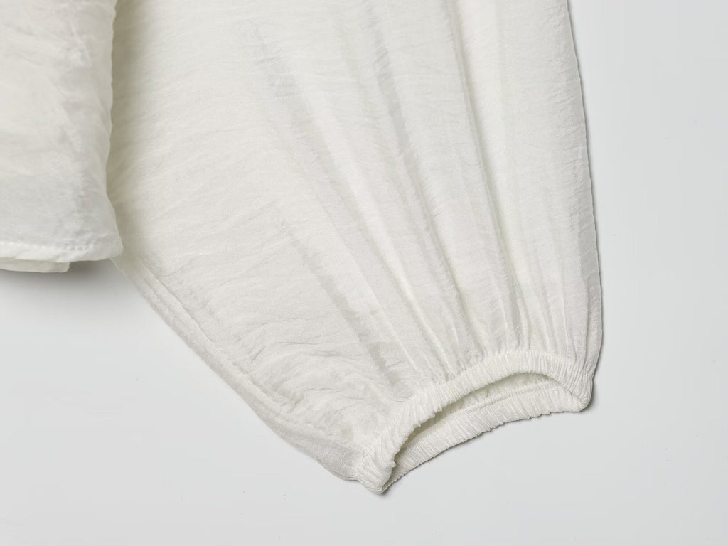 Women's layered decorative V-neck pleated shirt