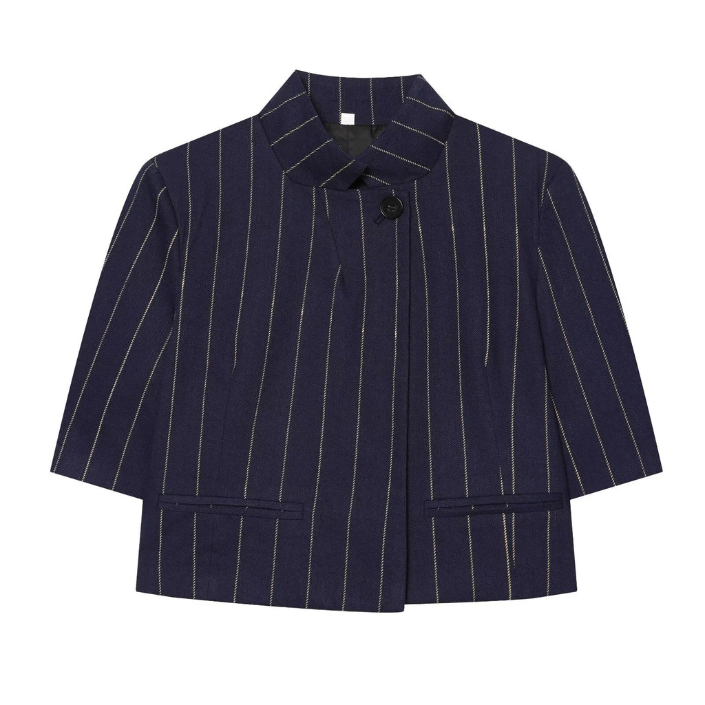 suit Women's 2 pieces linen blend striped jacket+Pants