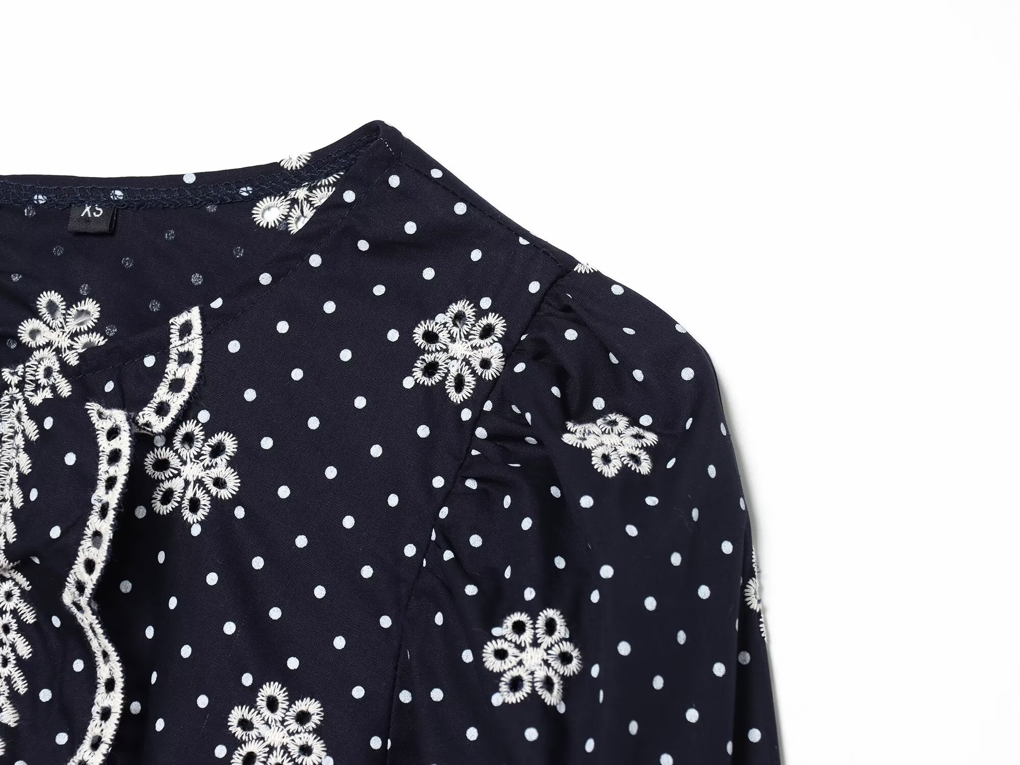 Women's hollowed out embroidered polka dot shirt
