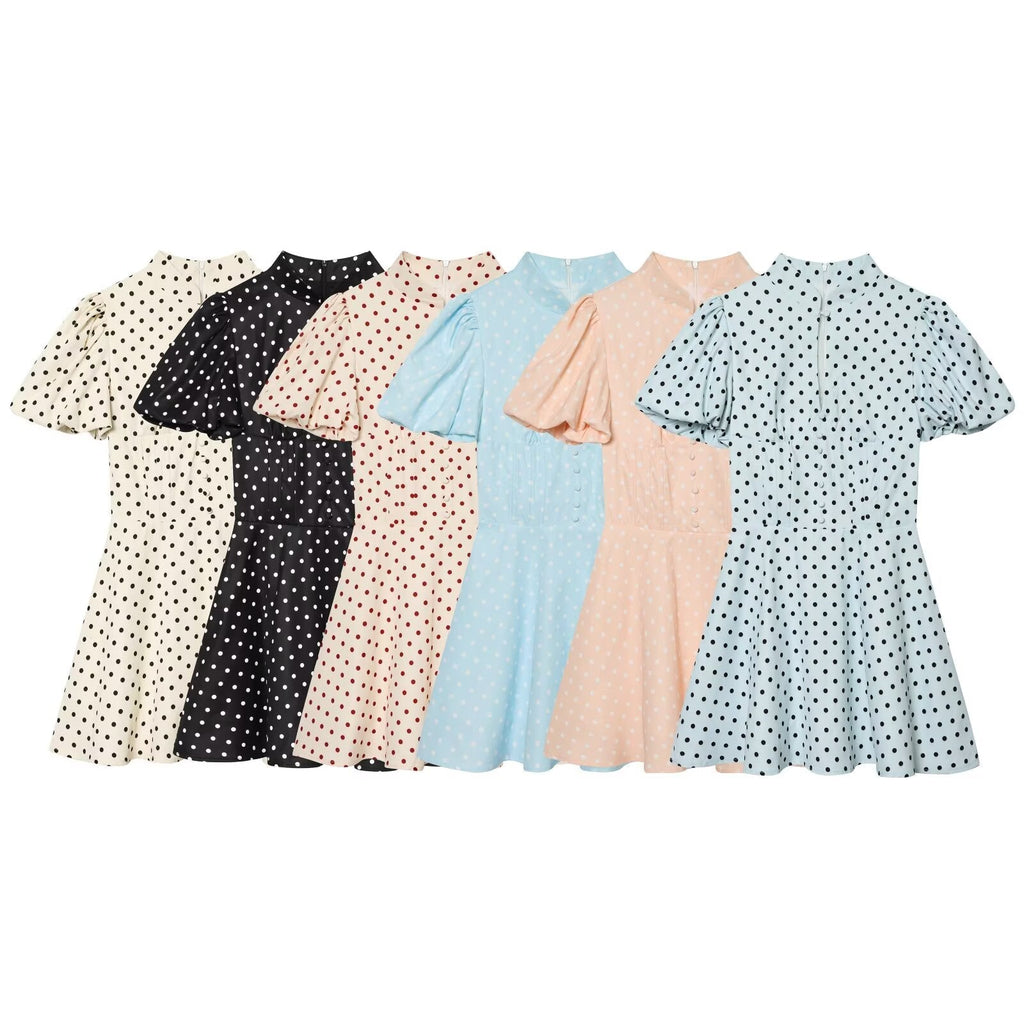 Women's bubble sleeve polka dot dress