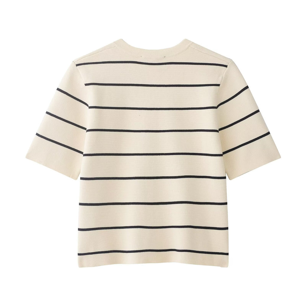 suit Women's 2 pieces striped short sleeved knitted Coat+Skirts