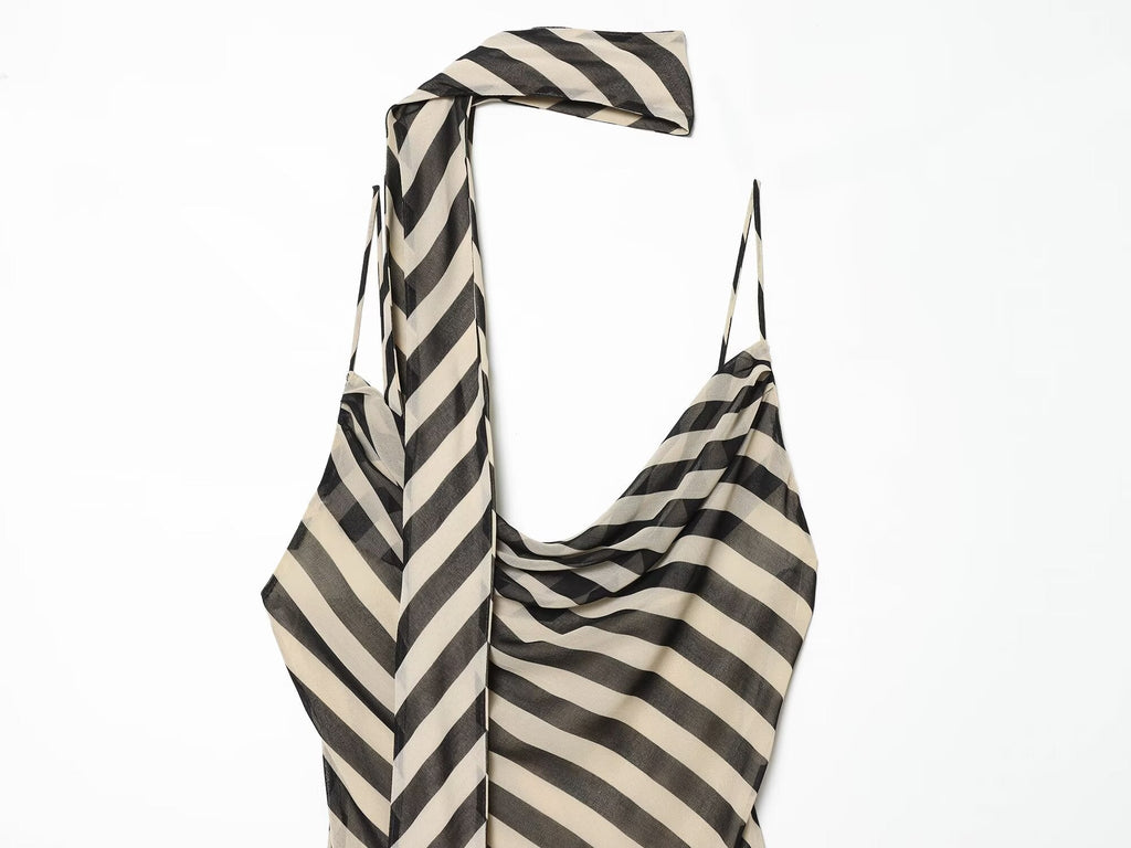 Women's ribbon decoration striped Swing collar dress