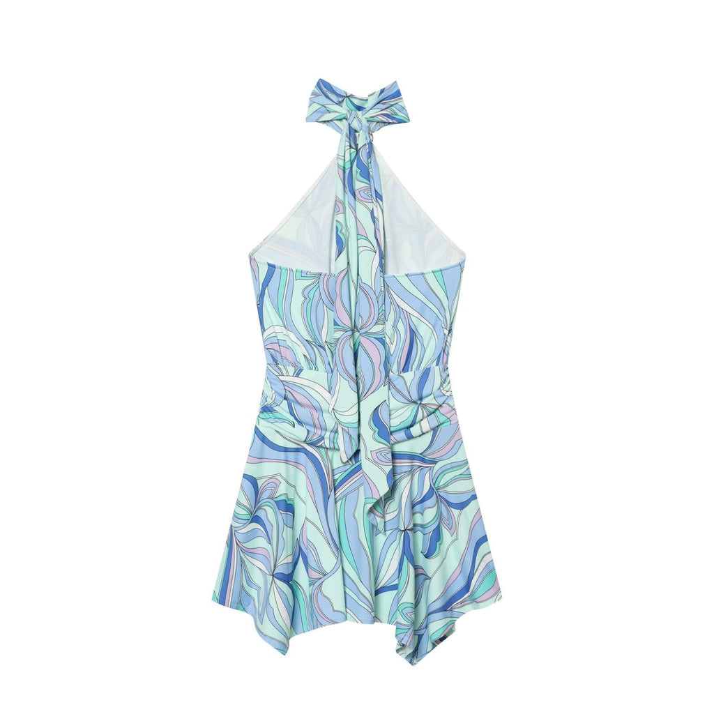 Women's backless printed halter neck dress