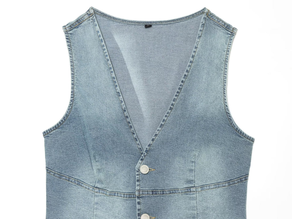 suit Women's 2 pieces slim denim vest style top+denim shorts