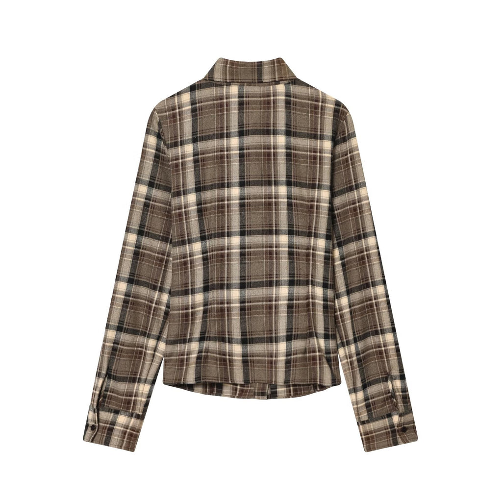 Women's new fashion slim single breasted plaid shirt