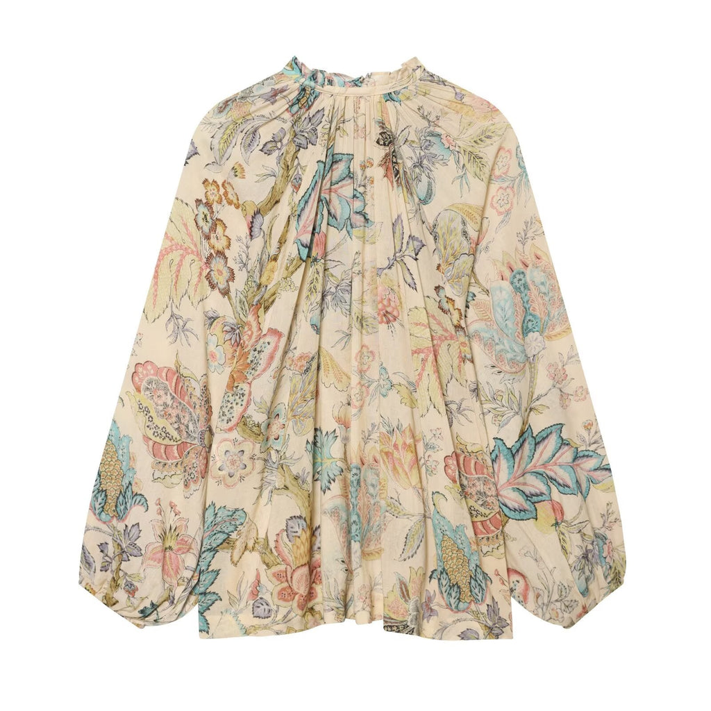 Women's cotton blend printed lace up top