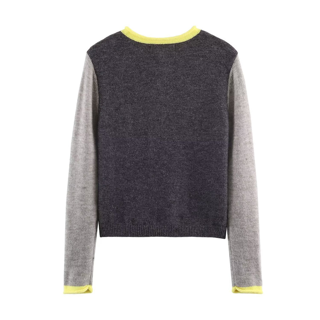 Women's O Neck color blocked knitted Coat