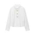 Women's jewelry button decoration poplin shirt