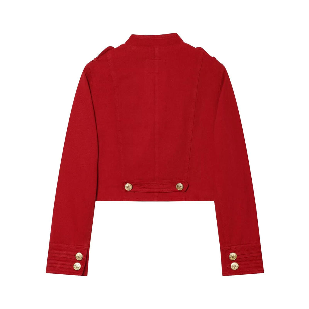 Women's button decoration short slim jacket Coat