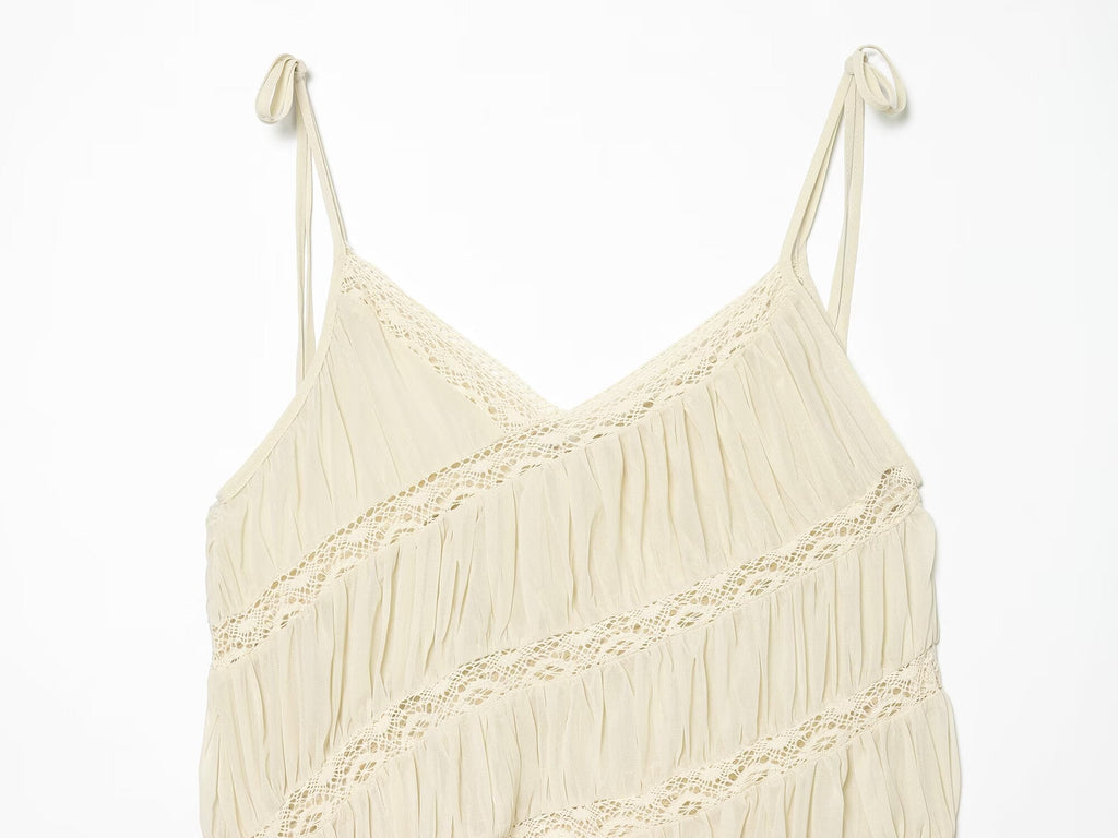 Women's pleated asymmetrical suspender top
