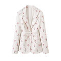 Women's new fashion with Belt loose print Button-up suit jacket