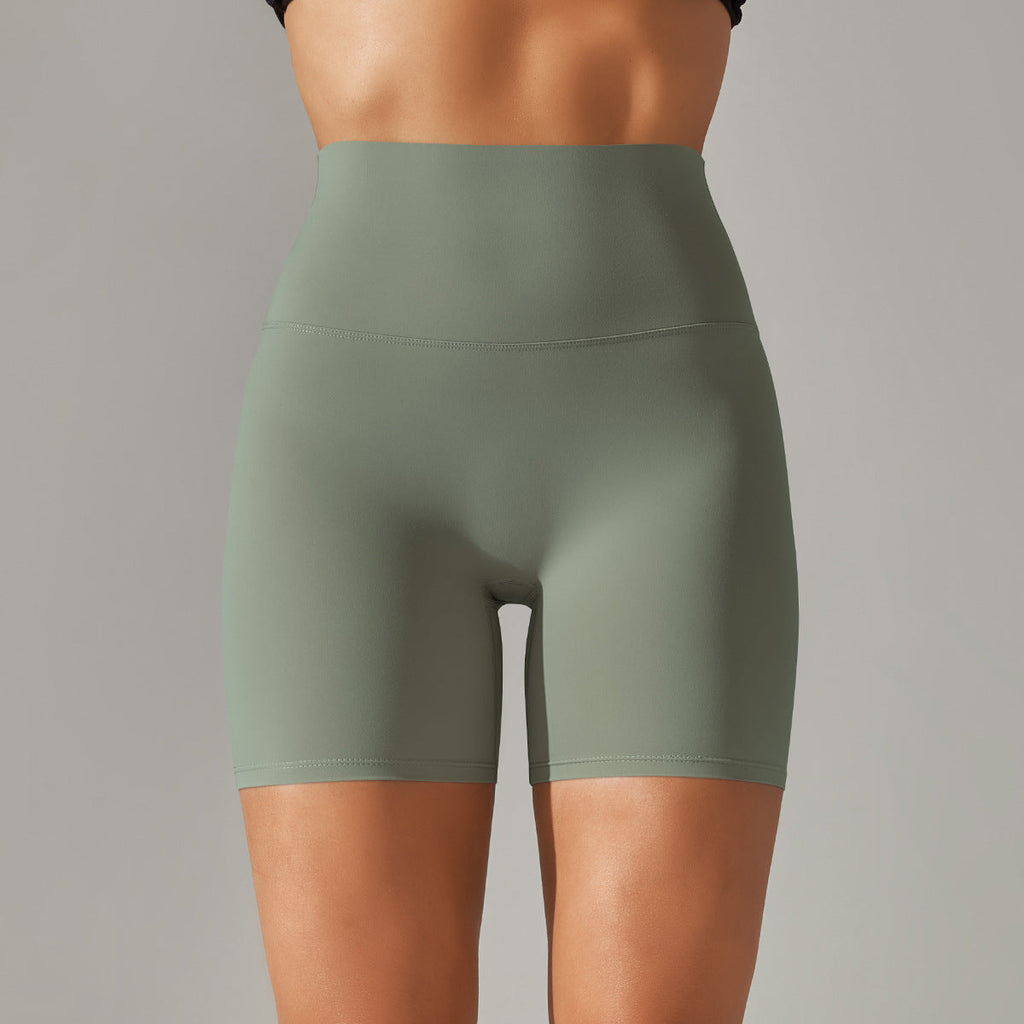 Women's new solid color yoga shorts double sanding tight high waist elastic exercise fitness three-point yoga pants.