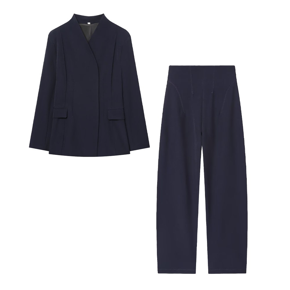 suit Women's 2 pieces Women's black slim stand collar Blazer Coat+Pants