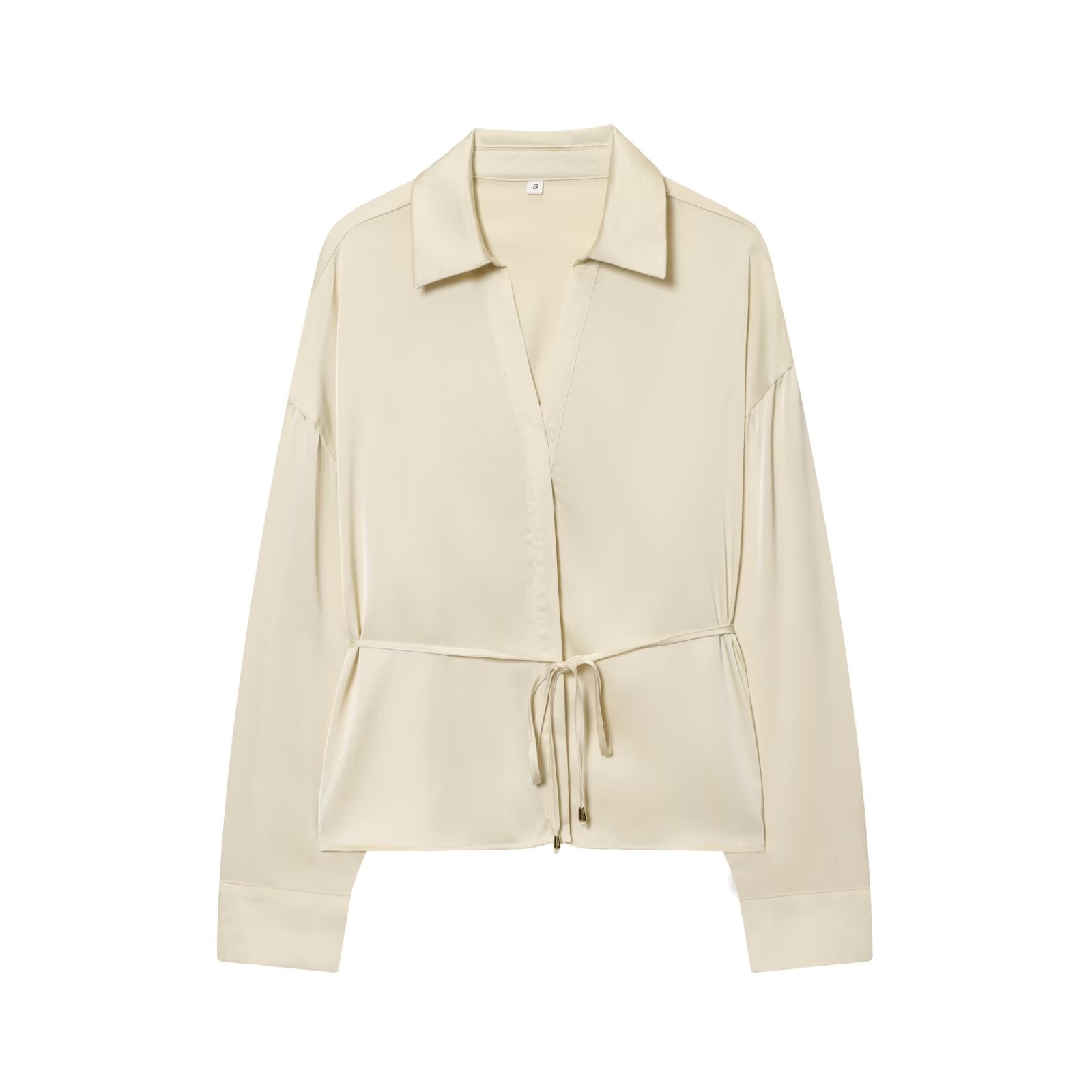 Women's New Fashion With Belt Satin Texture Lapel Shirt