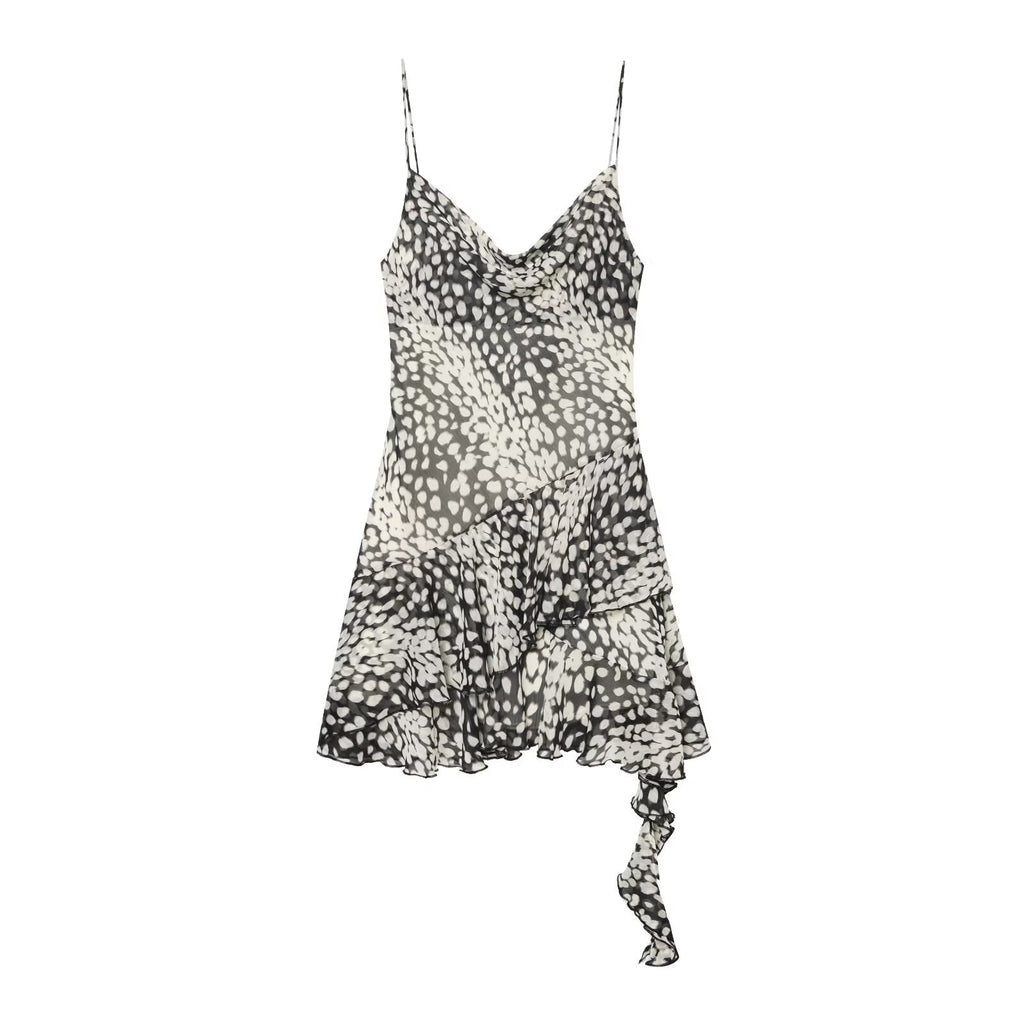 Women's asymmetric printed suspender dress