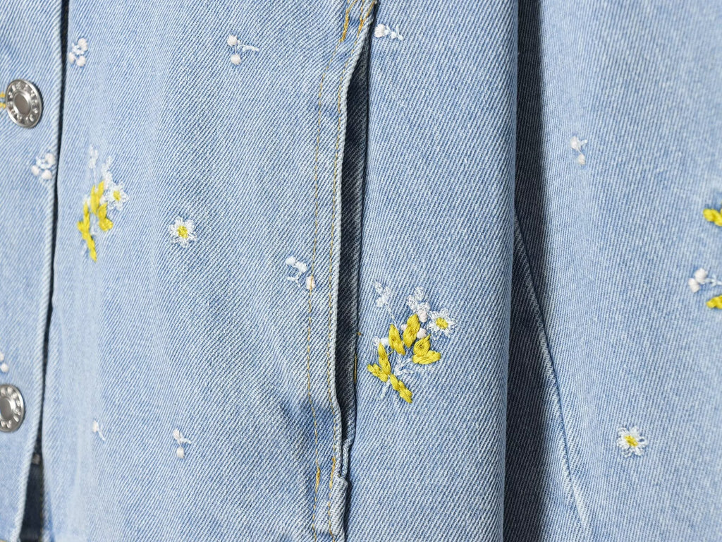 suit Women's 2 pieces flower embroidered denim jacket Coat+Shorts