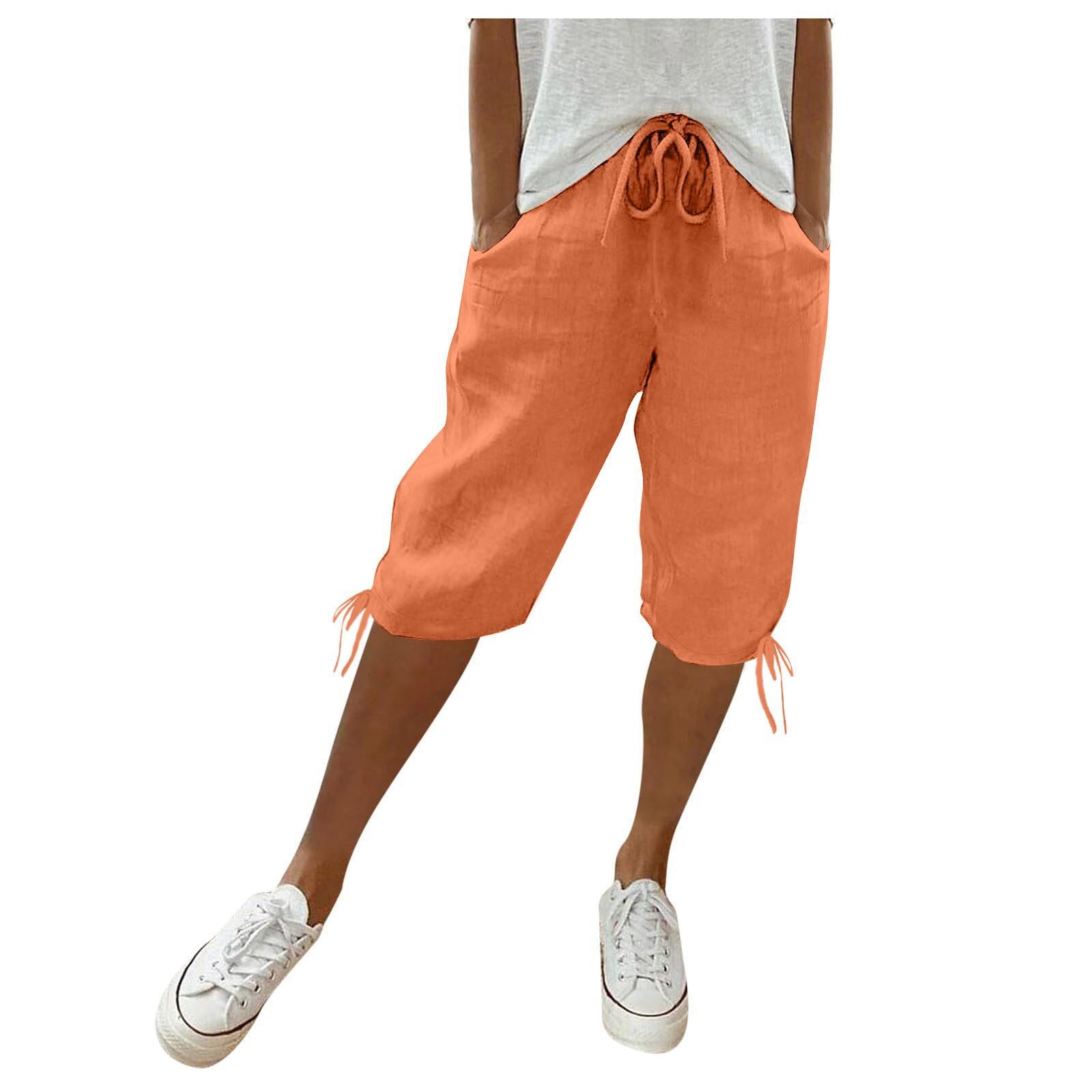 2026 women's new cotton and linen pocket elastic drawstring pants