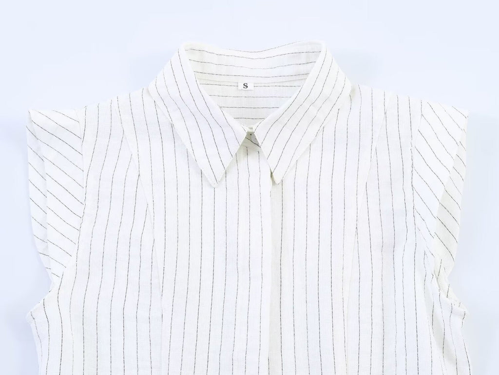 Women's linen blend sleeveless striped shirt