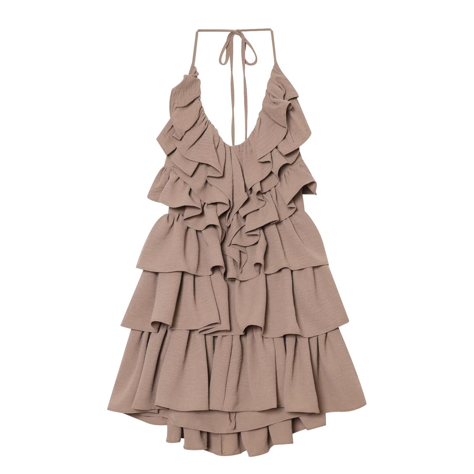 Women's layered decorative chiffon halter neck dress