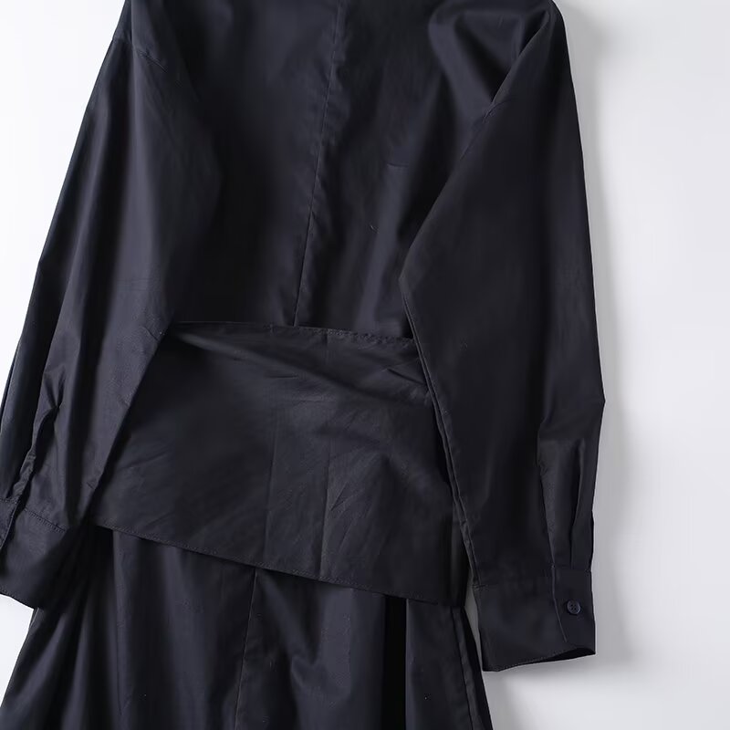 Women's waist-tied belted shirt-style midi dress