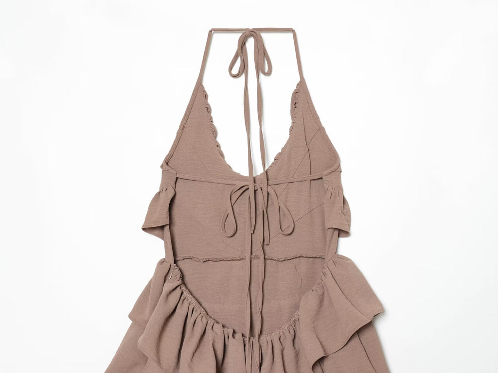 Women's layered decorative chiffon halter neck dress