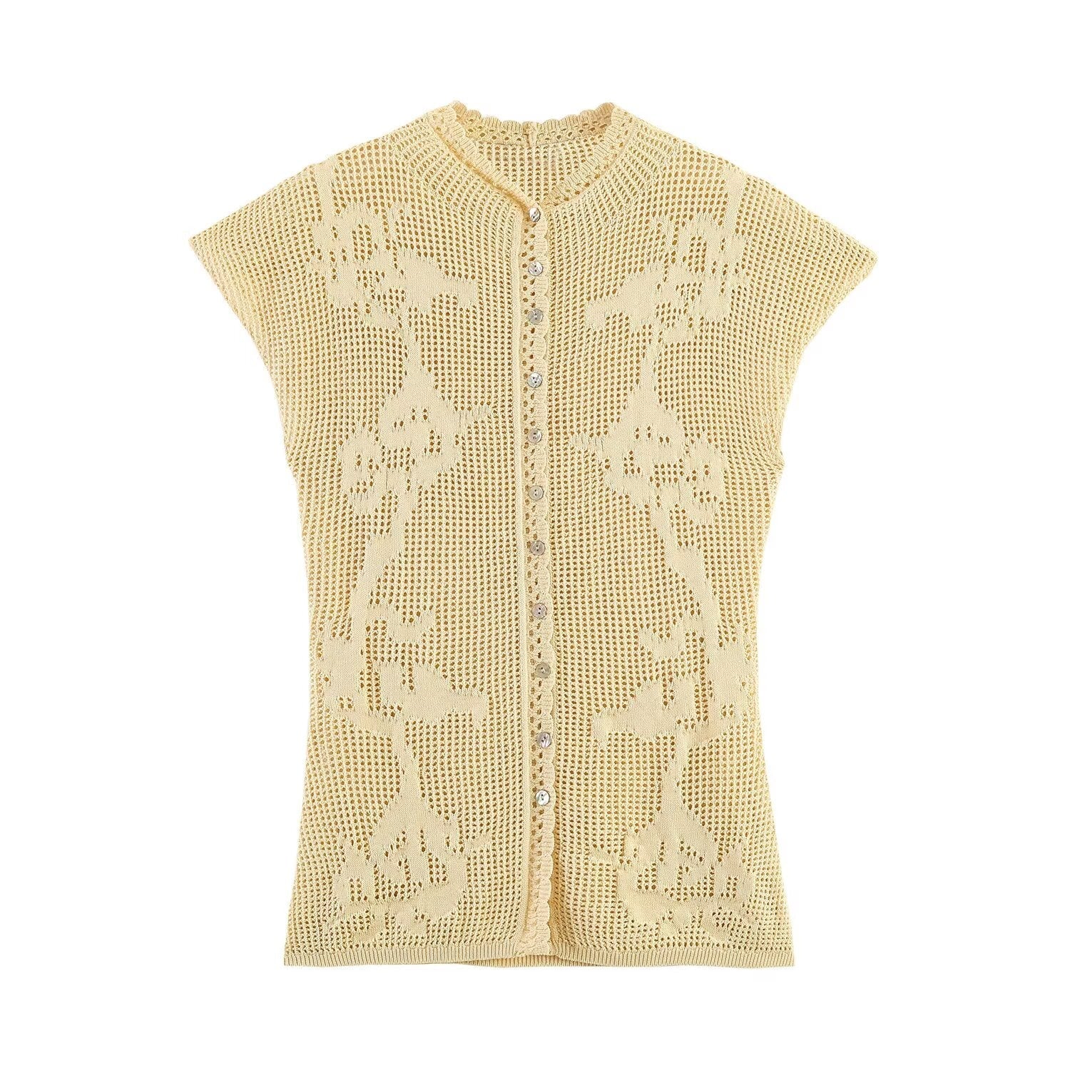 Women's O Neck hollow knitted top