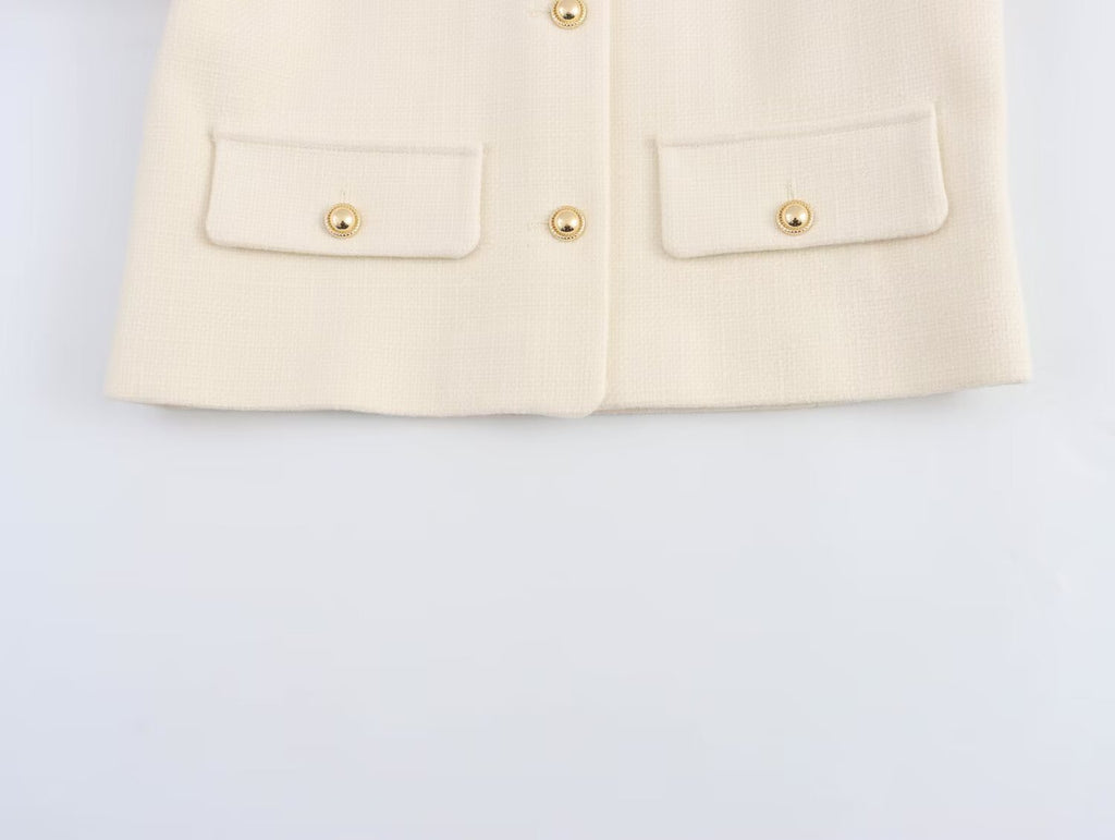 Women's new flip cover decoration short O Neck Blazer Coat