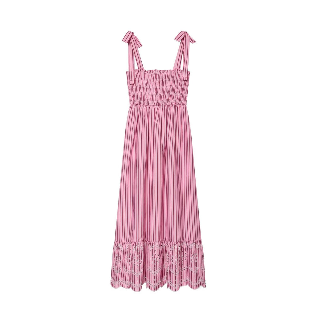 Women's bow wide shoulder strap striped dress