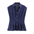 Women's casual pleated linen blend shirt