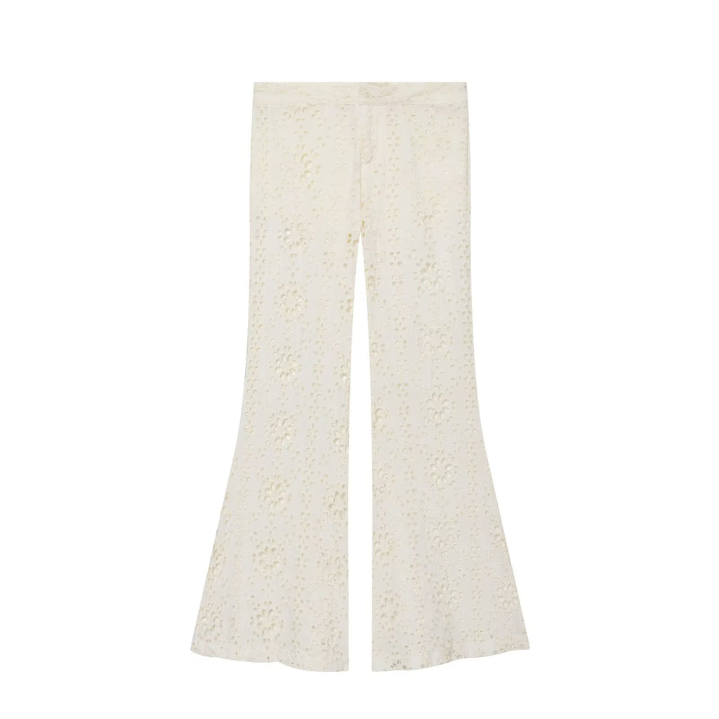 Women's hollowed out embroidered trumpet pants